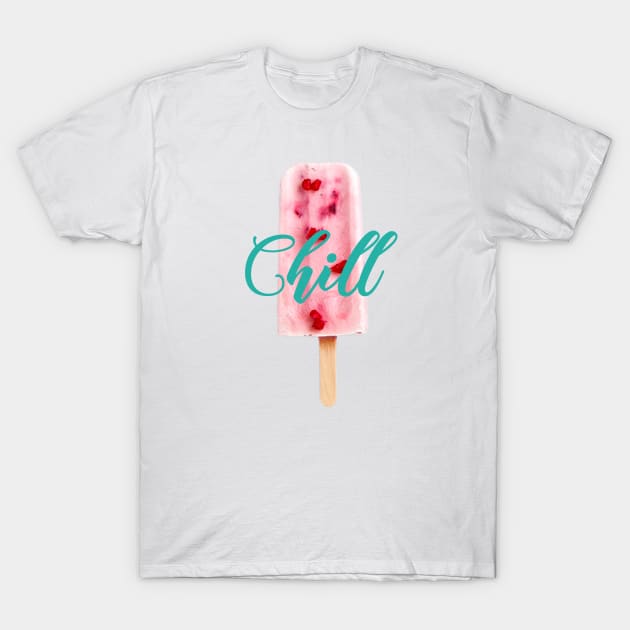 Chill Raspberry Popsicle Ice Cream on Stick with Teal Writing T-Shirt by ArtMorfic